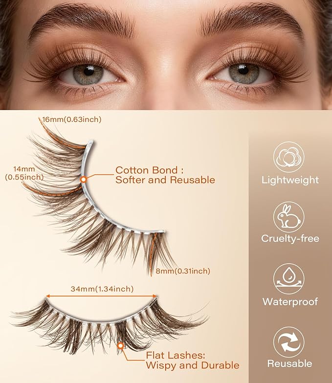 DYSILK Naked Strip Lashes 5 Pairs - 6D Natural Lashes Wispy Lashes Fake Eyelashes Lightweight Natural Look, Reusable & Portable, Invisiband for Comfort, Perfect for Everyday Wear | 14mm (Brown-02)