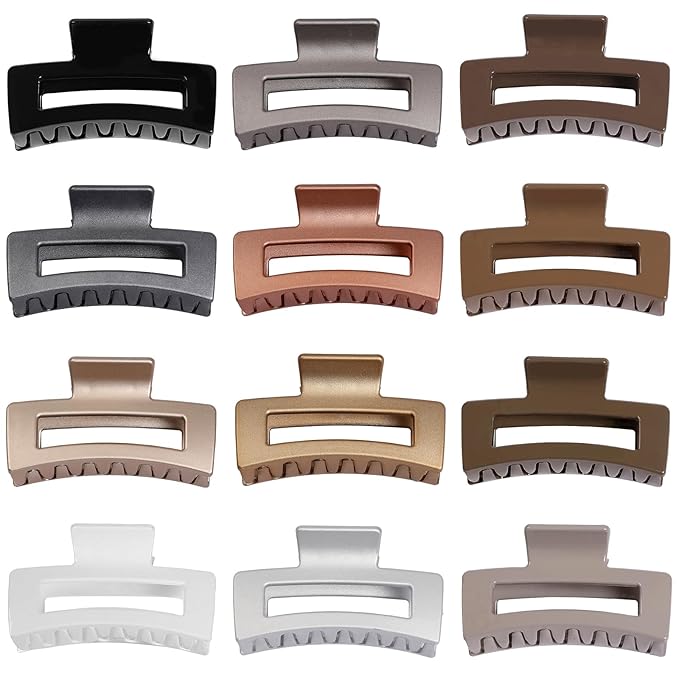 3.5 Inch Medium Hair Claw Clips 12 Pcs Square Claw for Thick and Thin Hair Rectangular Rectangle Hair Clips Jaw Clips Bulk Hair Accessories for women and Girls (Gold)
