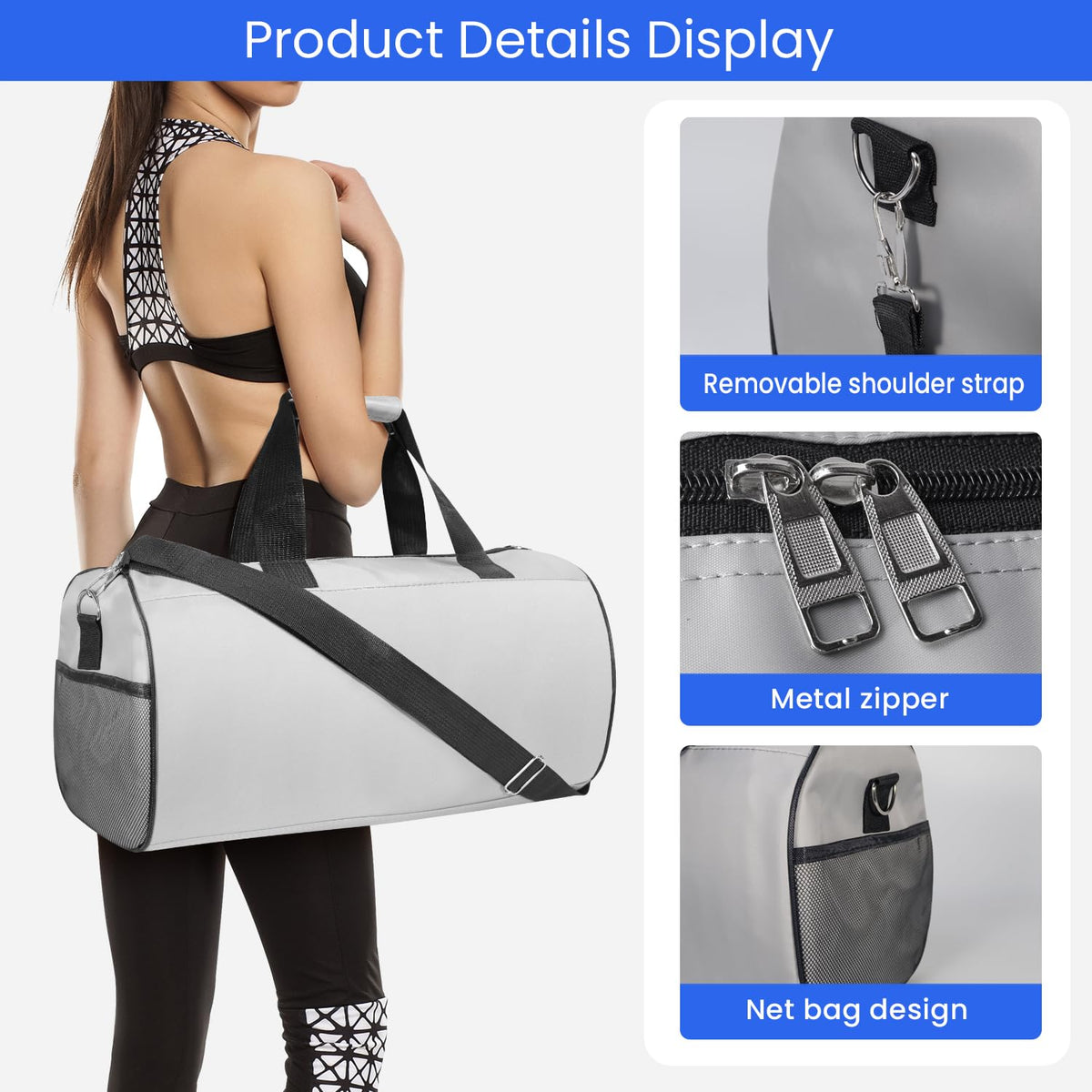 C&F BOGMOST Small Gym Bag for Women & Men,Small Lightweight Duffel Bag Carry On Bags Mini Duffel Travel Bag Waterproof Sports Bags for Workout/Sport/Travel, Grey,Medium