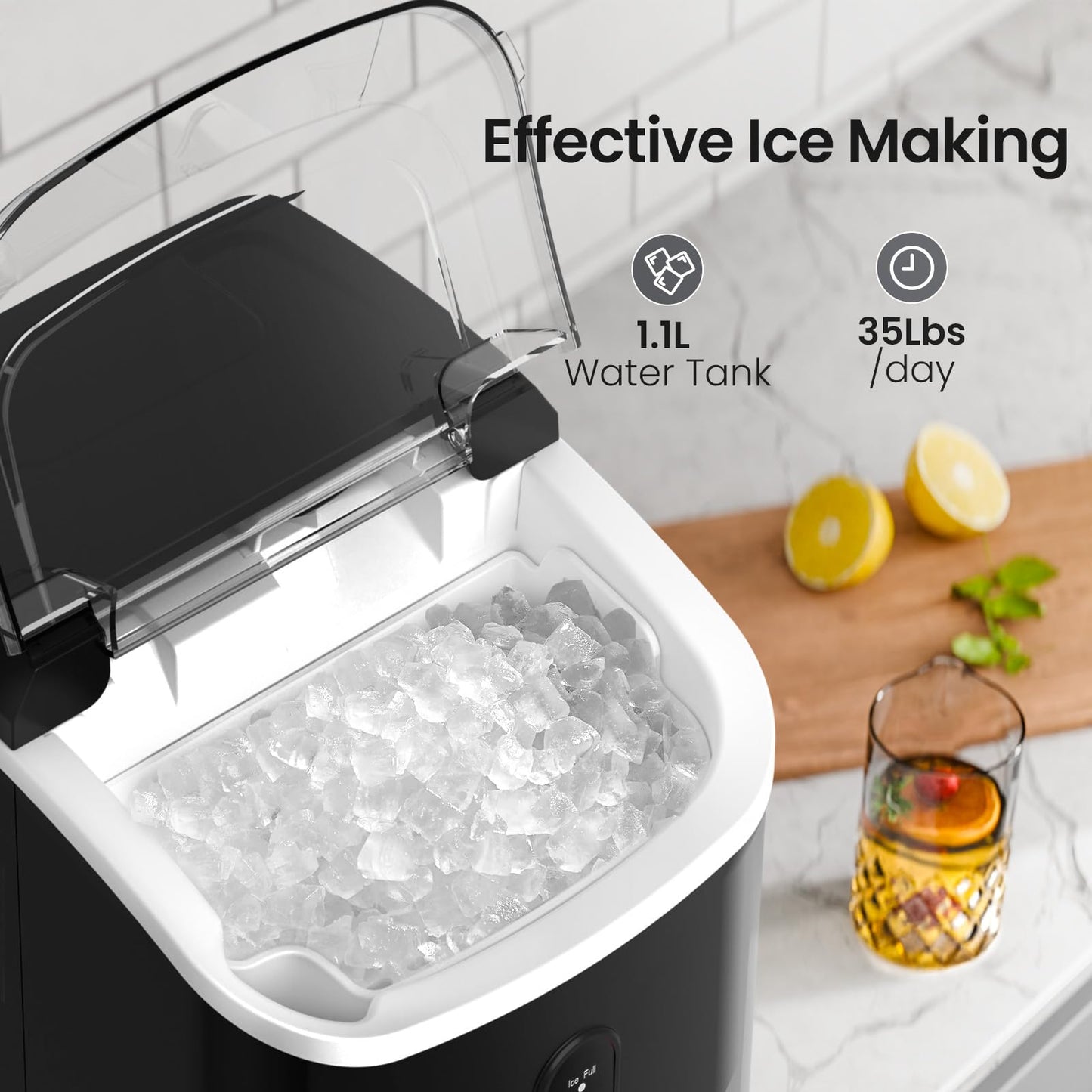 Nugget Ice Maker Countertop with Self-Cleaning Function, 35lbs/Day, Portable Ice Machine with Handle, One-Click Operation, Compact Design, Sonic Pellet Ice for Home(Red)