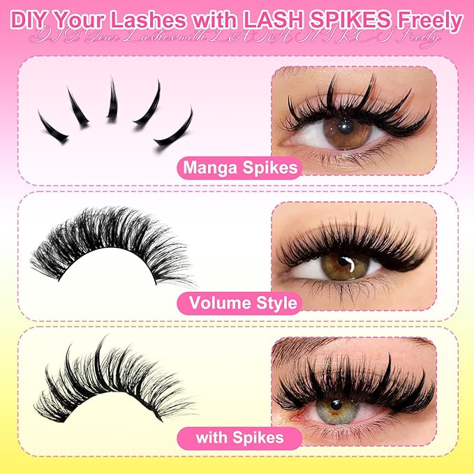 Fluffy Lash Clusters Kit Wispy 452Pcs Eyelash Clusters with Spikes 50D 60D 80D 100D Manga Cluster Eyelash Extensions Kit Volume Lash Extension 10-16mm False Eyelashes Kit
