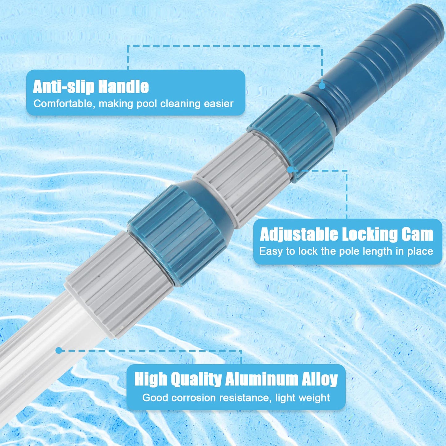 POOPLE Professional 16 Foot Telescopic Aluminum Swimming Pool Pole - Attach Connect Skimmer Nets, Rakes, Brushes, Vacuum Heads Cleaning
