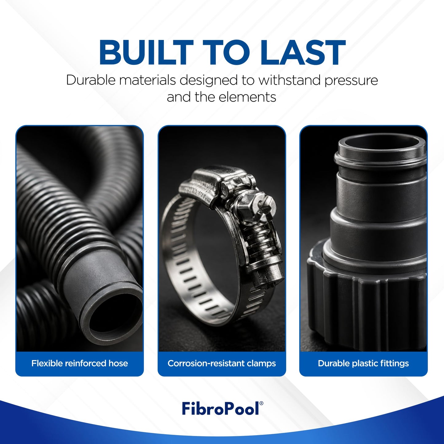 FibroPool Universal Pool Hose Install Kit - Fits 1.5 in Connections - 6 ft - Plastic & Alloy Steel