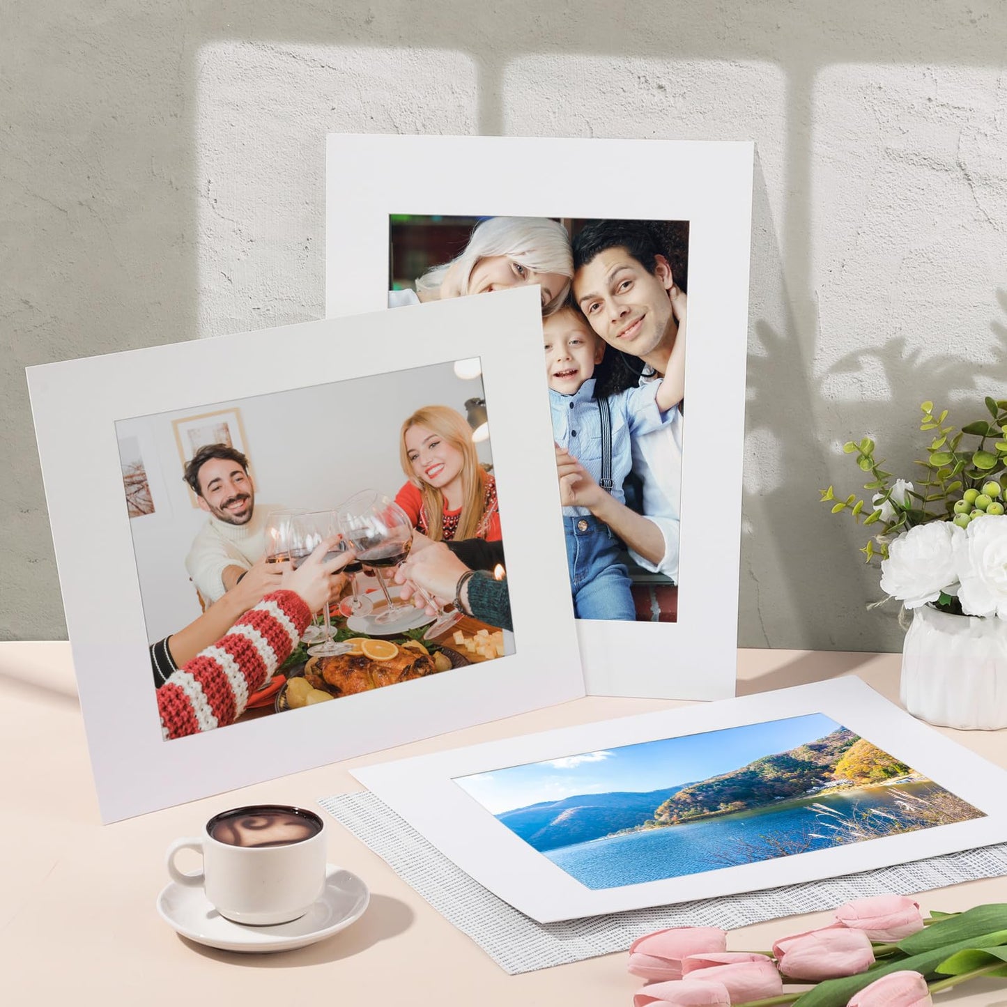 Prudiut 15 Pack 12x16 White Picture Mats, Frame Mattes for 9x12 Pictures Display Photo Frame Mat Core Bevel Cut Mat Board Show Kit for Photos, Prints, Artworks