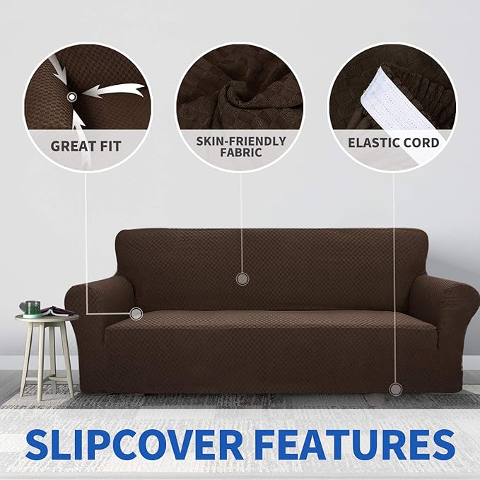 ZNSAYOTX 1 Piece Jacquard Chair Slipcovers for Living Room High Stretch Chair Covers with Arms Anti Slip Pets Friendly Couch Sofa Armchair Cover Furniture Protector (Chair, Dark Coffee)