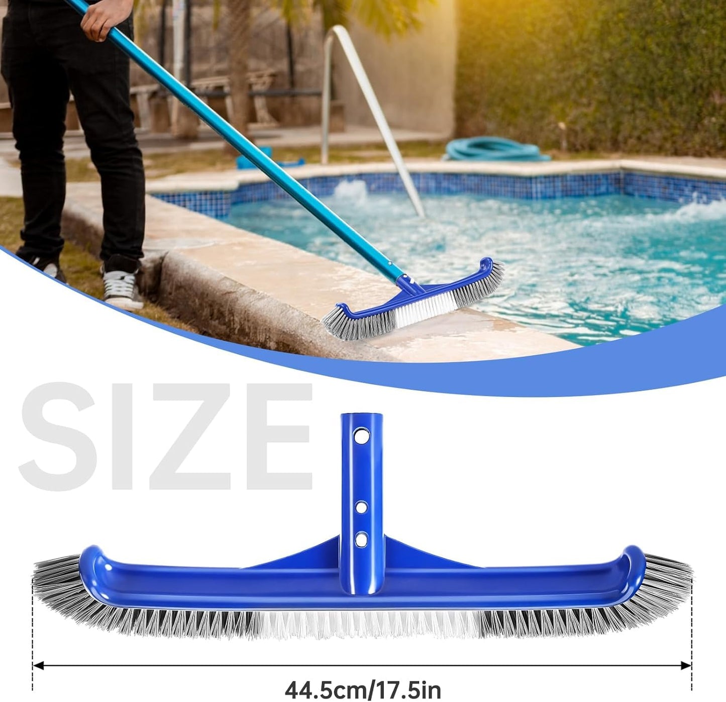 Pool Brush Head & Fine Mesh Pool Skimmer Kit，17" Pool Brushes for Cleaning Pool Wall， Reinforced Frame Pool Net Leaf Skimmer Cleaning Tool with Deep Fine Nylon Mesh Net Bag for Fast Cleaning