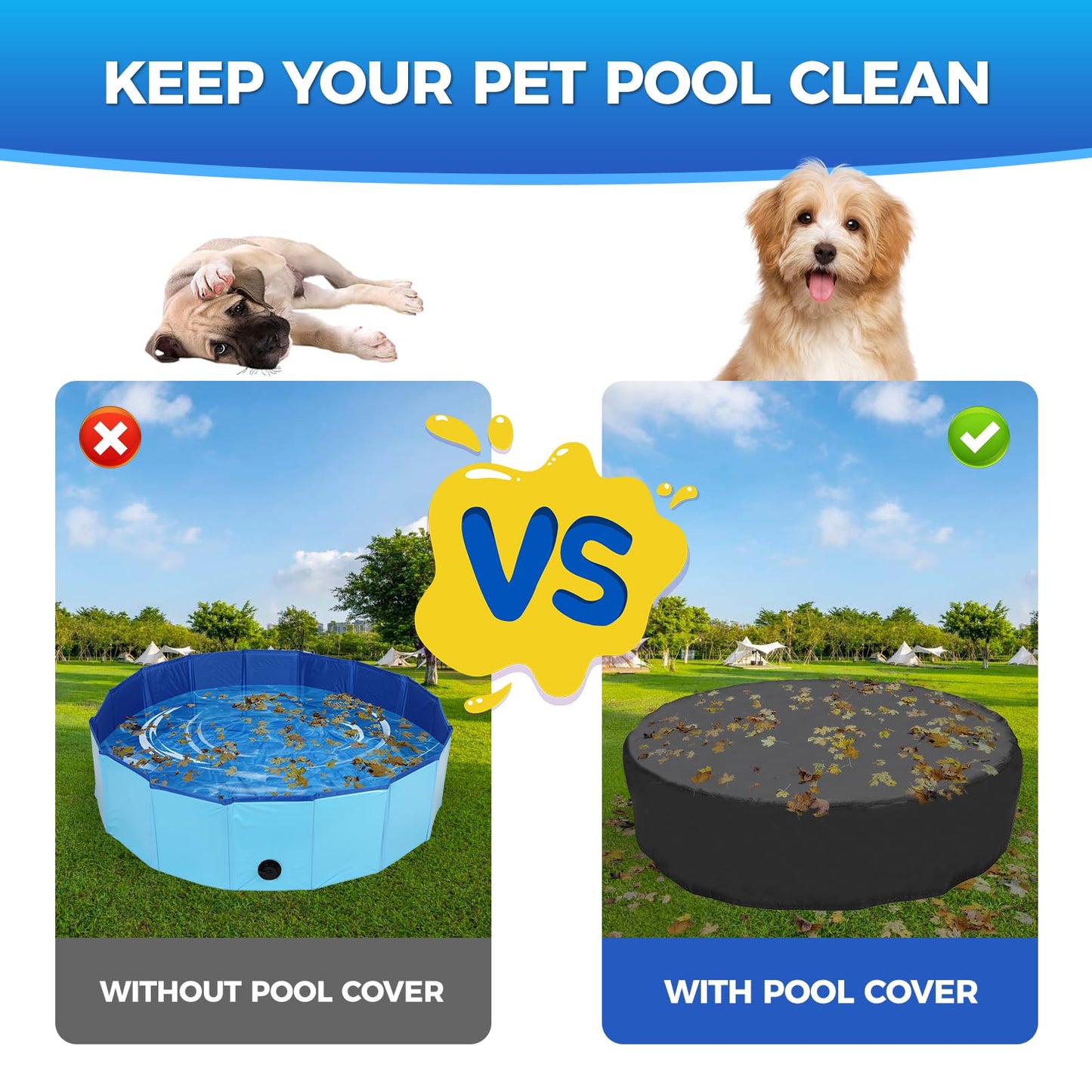 Tufmunb 120 inch Foldable Dog Pet Bath Pool Cover, Portable Round Collapsible Pool Cover with Oxford Cloth Material and Drawstring Design for Dog Pet Pool, Waterproof and Dustproof (Black)