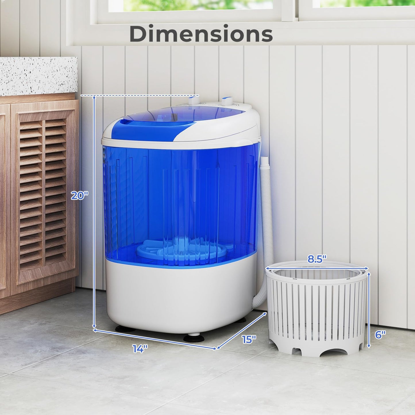 ARLIME Mini Washer and Dry Combo, 5.5 lbs Small Laundry Washer with Drain Hose & Spin Tub, Top Loading & Semi-automatic, Small Washing Machine for Drom RV Apartment (Blue)
