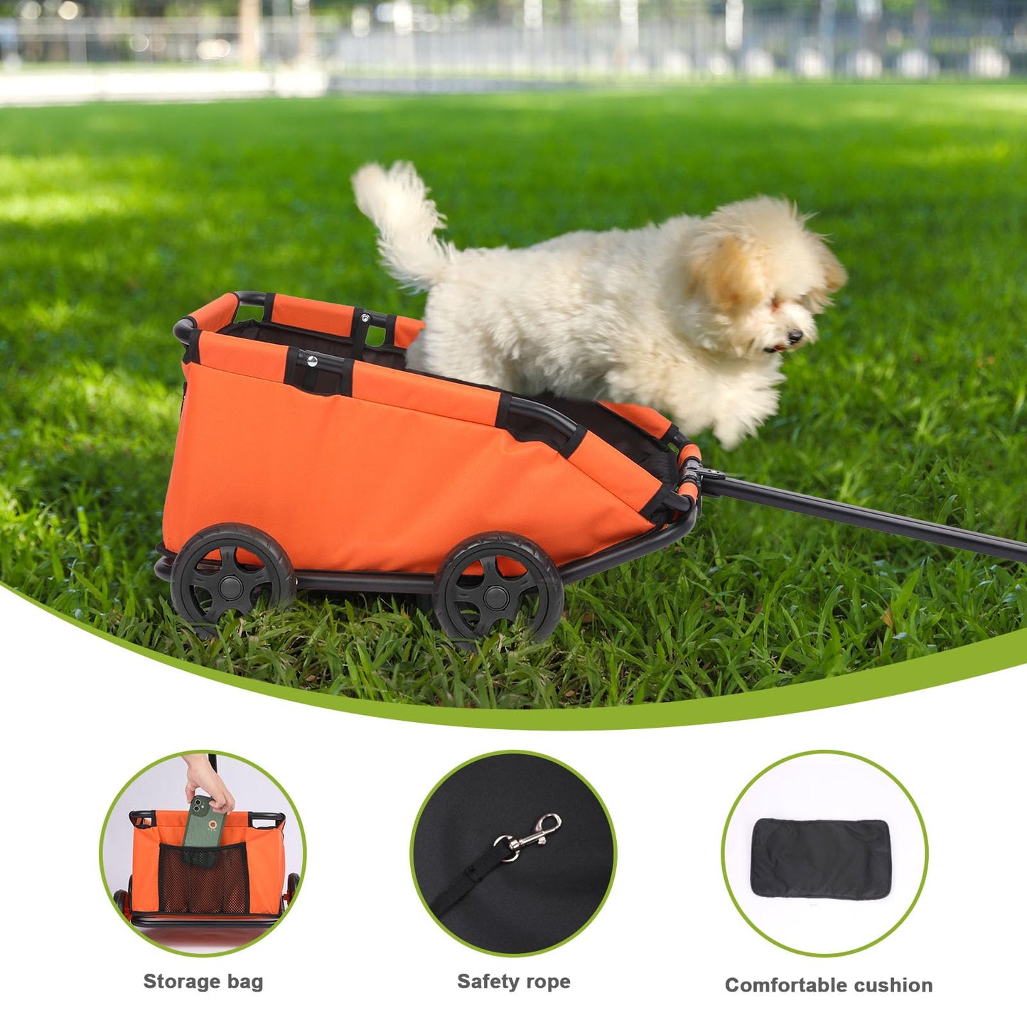 Foldable Pet Wagon with Handle, Pink and Black, Rolling Dog Stroller Cart (Orange)