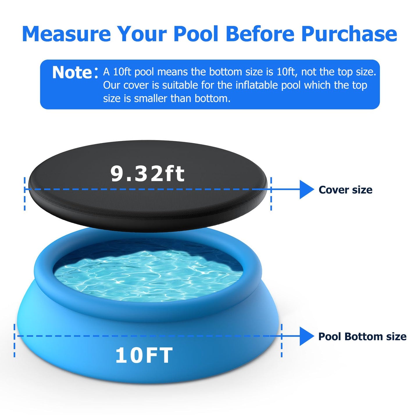 10 ft Round Pool Cover, Compatible with Intex/Bestway Outdoor Round Inflatable Above Ground Swimming Pool, Elastic Bands for Easy Installation, No Drain Holes, Prevent Leaves, Debris and Dust