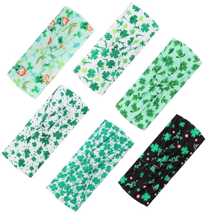 Kachanaa 6 Packs St. Patrick’s Day Headbands for Women Elastic Non-Slip Green Irish Shamrock Hat Hair Accessories for Party and Gifts for Girls Teens