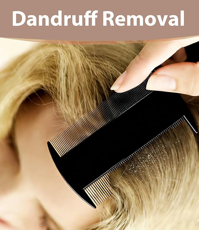 Dandruff Comb Fine Tooth Scalp Detox Comb Lice for Women, Men & Kids Stainless Steel Scalp Detoxing, Sweep & Massage Hair Brush Tool for Hair Care (3PC Black+Red)