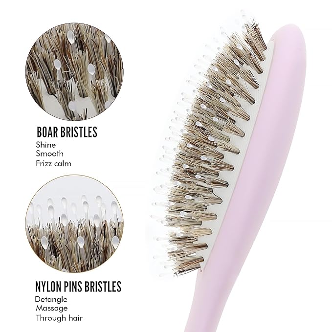 Boar Bristle Hair Brush -boar bristles + nylon pinsÃ¯Â¼Â Smoothes & Detangles All Hair Types, Hairbrush for Women, Men & Kids, Distributes Oils for Natural Shine & Stimulates Scalp
