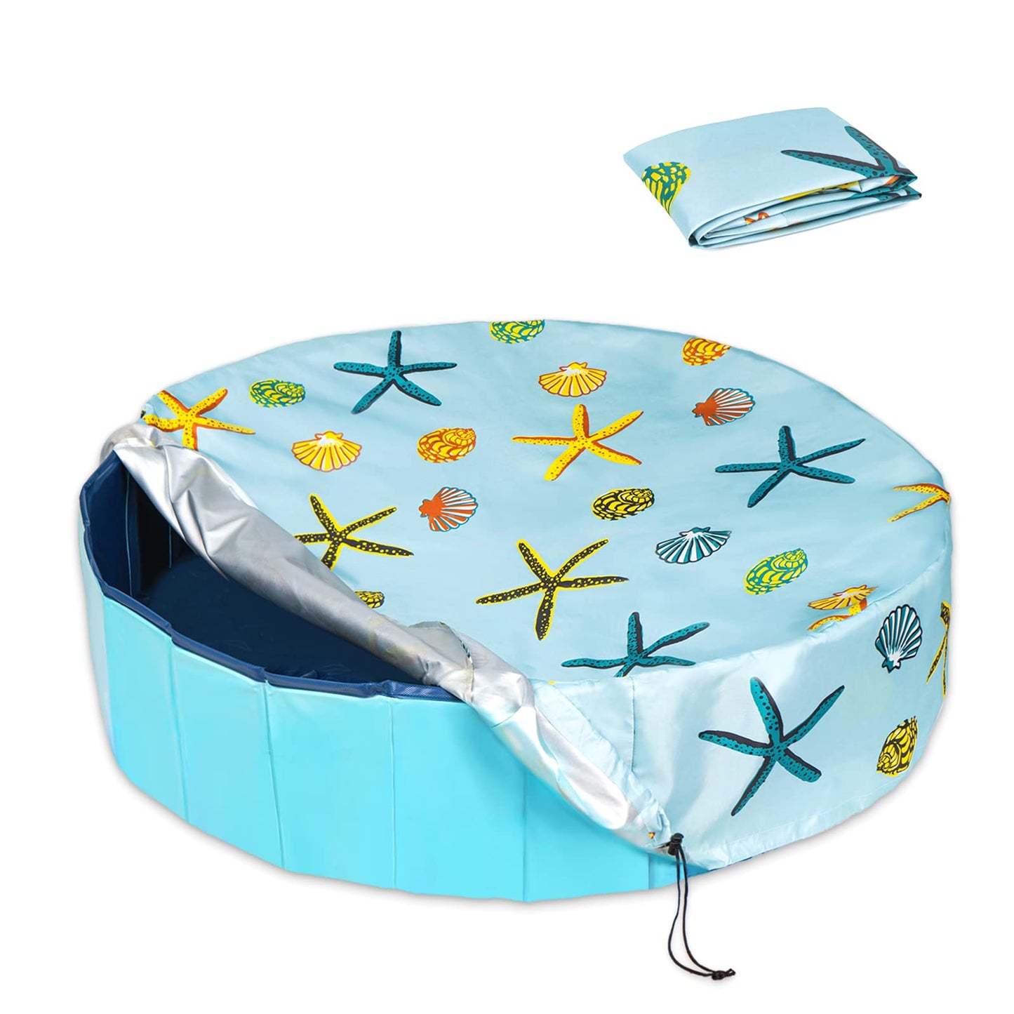Ladadee Foldable Round Dog Swimming Pool Cover, for 32 "/63“/48” Collapsible Outdoor Tub, PVC Coating Waterproof and UV Protection, Leakproof Washable Kiddie Pet Small Paddling Bath Accessories