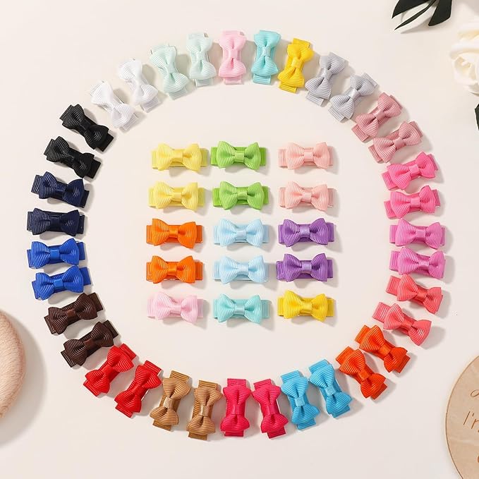 yoyokid 50PCS Baby Girls Snap Hair Clips, 1.2" Grosgrain Ribbon Tiny Hair Bows Clips for Baby Girls Toddlers Infant Fine Thin Hair (25 Colors in Pairs)