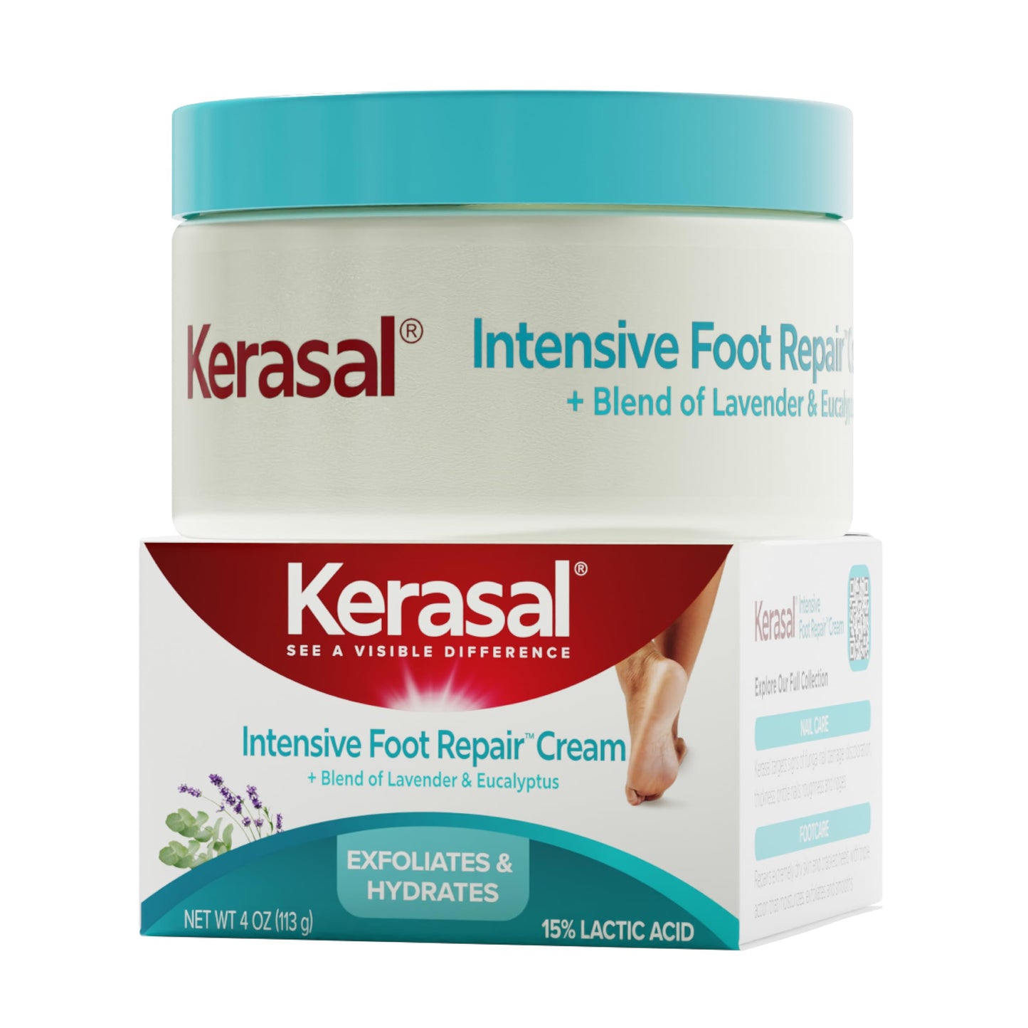 Kerasal Intensive Foot Repair Cream with Lactic Acid, Lavender, & Eucalyptus, 4 oz