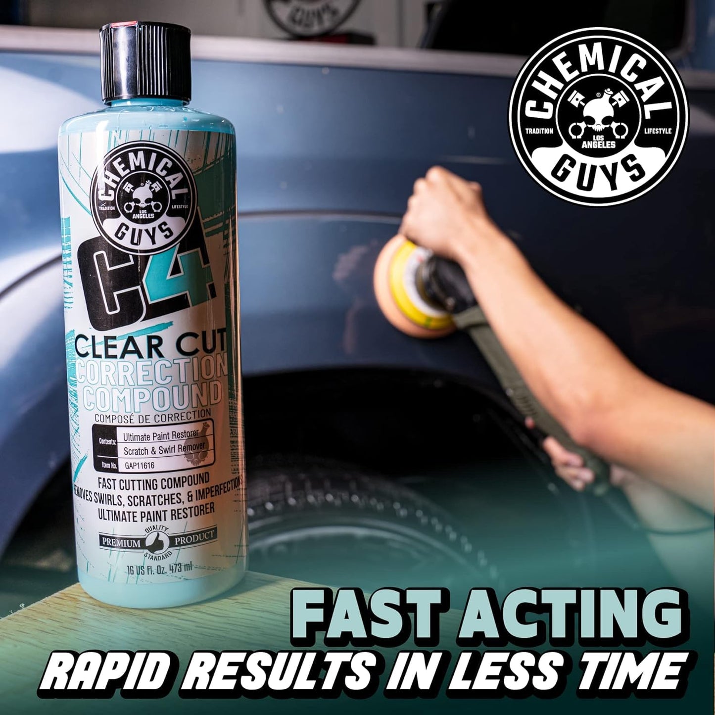 Chemical Guys C4 Clear Cut Correction Compound - Professional Paint Correction Polish for Cars, Trucks, SUVs, and RVs - Swirl, Hologram and Scratch Remover for a Smooth, Glossy Finish, 16 fl oz