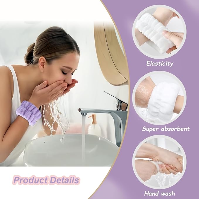 20 Pcs Wrist Bands for Washing Face, Absorbent Face Washing Wristbands, Spa Wrist Towels Beauty Towel Bands Arm Bands for Washing Face for Stop Water Running Down Arms