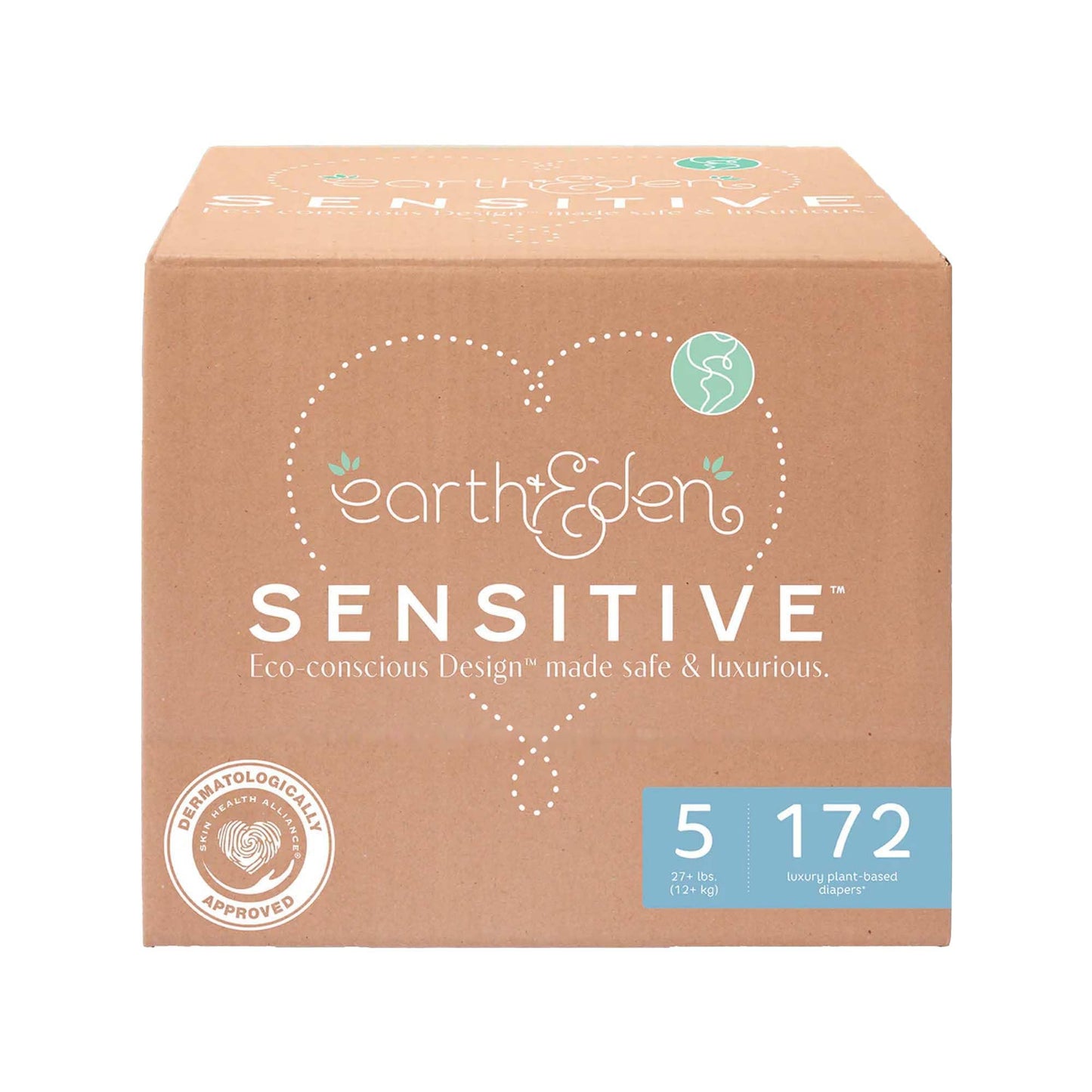 Earth & Eden Sensitive Baby Diapers, Size 5 (172 Count) - Eco-Conscious & Hypoallergenic Diapers - No Harsh Chemicals - Comfortable and Gentle on Skin - Dermatologically Approved