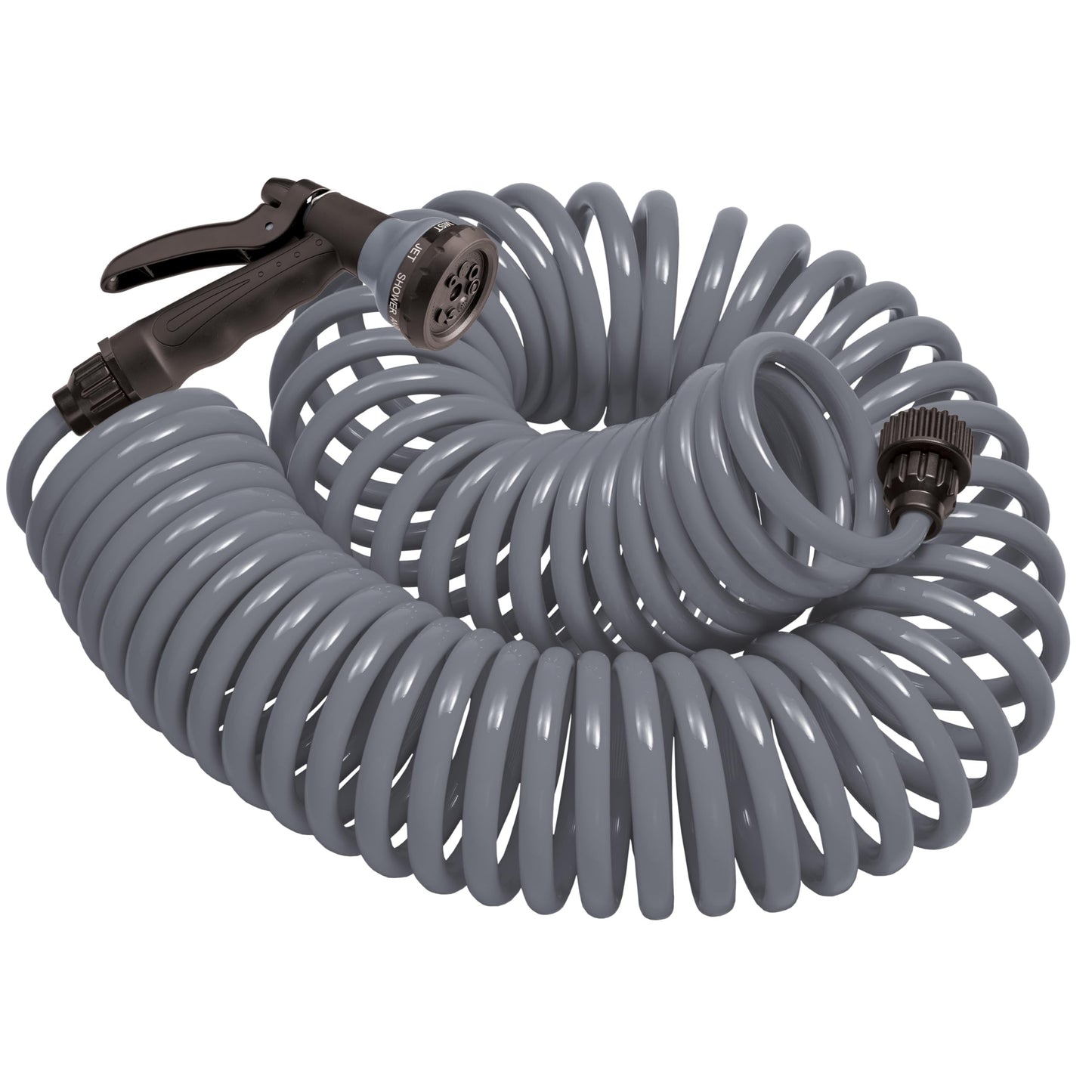 Orbit 27560 Coil Garden Hose, 50 Feet, with 8-Pattern Hose Nozzle (Gray)