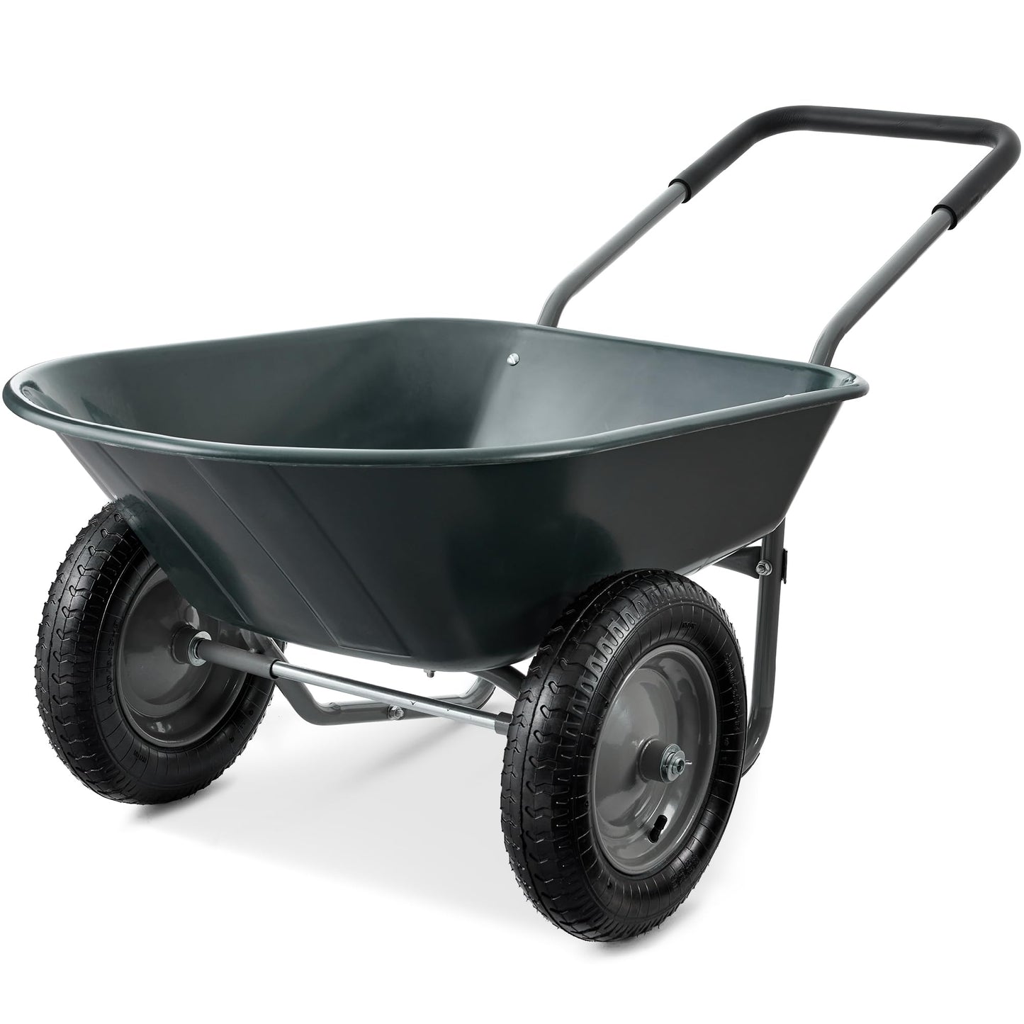 Best Choice Products Dual-Wheel Home Utility Yard Wheelbarrow Garden Cart w/Built-in Stand for Lawn, Gardening, Construction - Dark Gray
