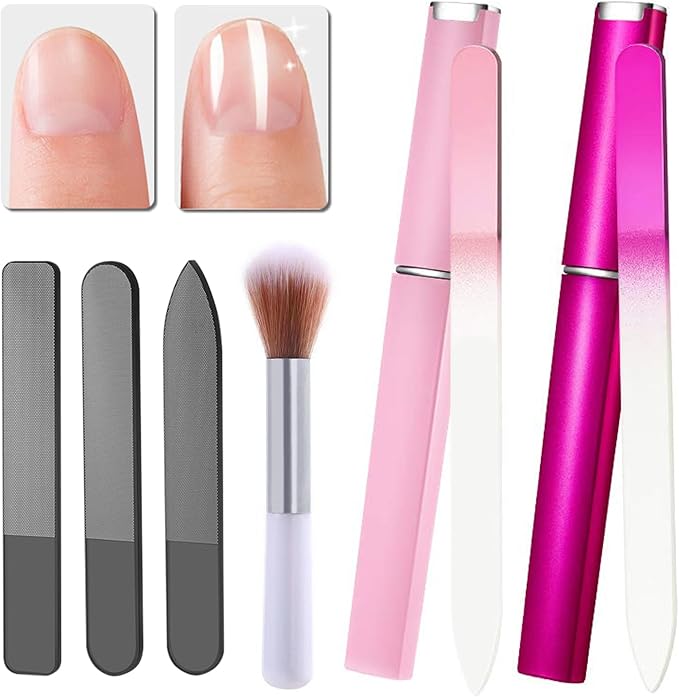 5Pcs Glass Nail Polisher Files Set for Natural Nails 2 Pack Professional Nail Files Double Sided Nail Buffer 3 Pack Nano Glass Nail Crystal Fingernail Polishers File for Manicure Salon or Home