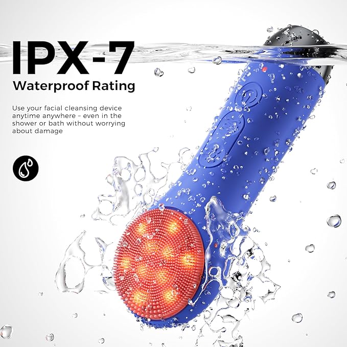 Face Scrubber Facial Cleansing Brush - Waterproof and Rechargeable Face Cleansing Brush with 4 LED Gentle Light, Cleansing, Exfoliating and Massaging, Electric Face Scrub Brush for Men & Women