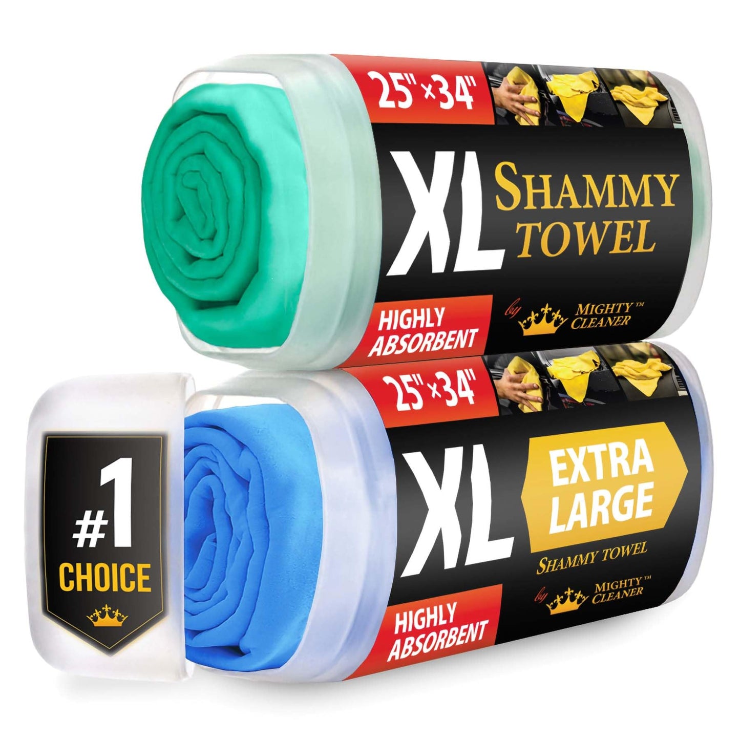Premium XL Shammy Towel for Car - 2pk (34”x25”) - Super Absorbent Chamois Cloth - Spots & Scratch-Free - Reusable Car Drying Towel