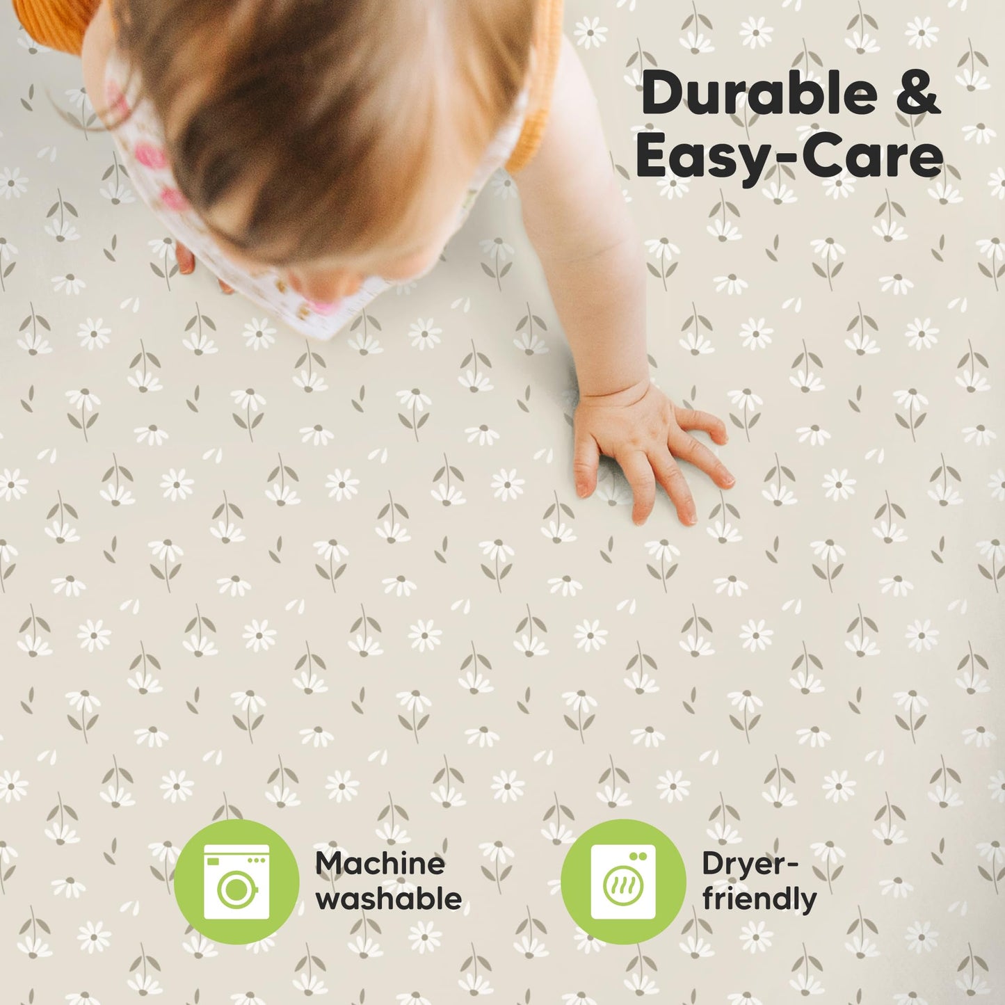 2-Pack Mini Crib Sheets Fitted - 38x26 Pack N Play Sheets for Pack and Play Mattress, Organic Cotton, Soft & Breathable Playard Bedding, Neutral Mini Toddler Bed Cover for Boys, Girls (Daisies)