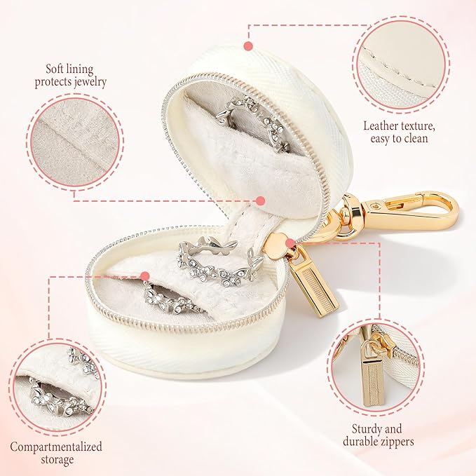 Travel Jewelry Box with Keychain – Mini Ring Holder and Jewelry Organizer Case for Women, Portable Compact Ring Box for Earrings, Necklaces & Travel Storage