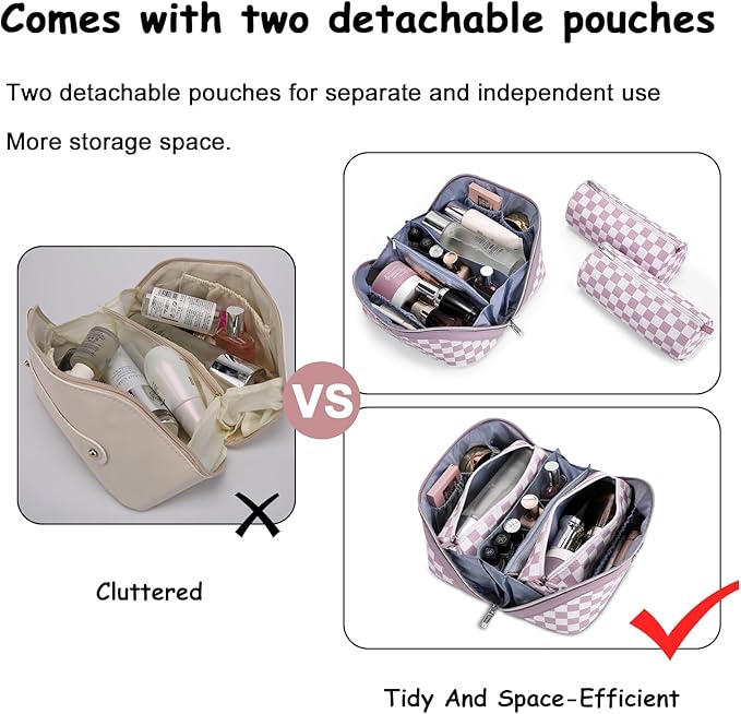 BOYATU Travel Makeup Bag Organizer Cosmetic Bag: 3 Pcs Set Make up Bags for Women with Handle - Waterproof Vegan Leather Toiletry Bag (01-G-Purple)