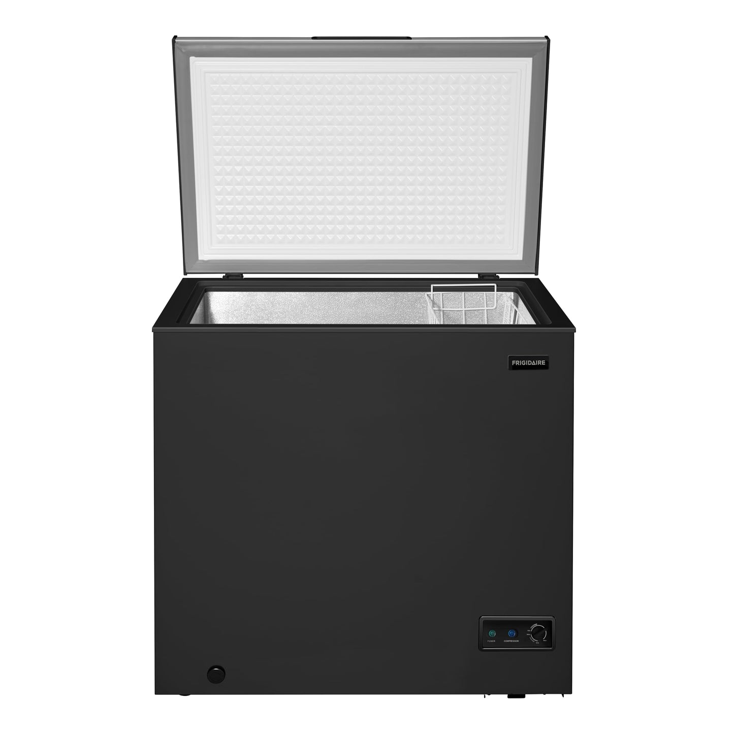 FRIGIDAIRE Chest Deep Freezer, 7 Cu. Ft, Black Adjustable Thermostat-Removable Vinyl Coated Wire Basket-Easy Defrost Drain, Eye-Catching Stainless Steel Top Door- Garage Ready