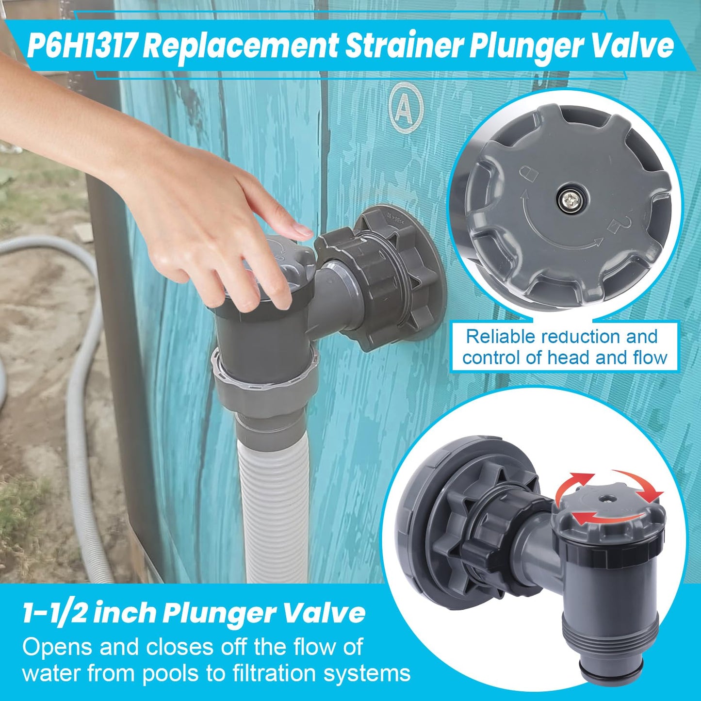 XT On/Off Plunger Valve with Strainer for Easy Adjustment, for Above-Ground Pool Filter Pump On/Off Plunger Valve Part, Frame Set & Ultra Frame Pools Intex, Coleman Compatible