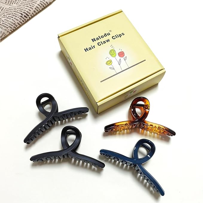 Hair Claw Clips Large 4 Inch No Slip Big Matte Shiny Butterfly Clip Clamp Assorted Colors for Thin Fine Thick Hair Women and Girls, 4 Pack