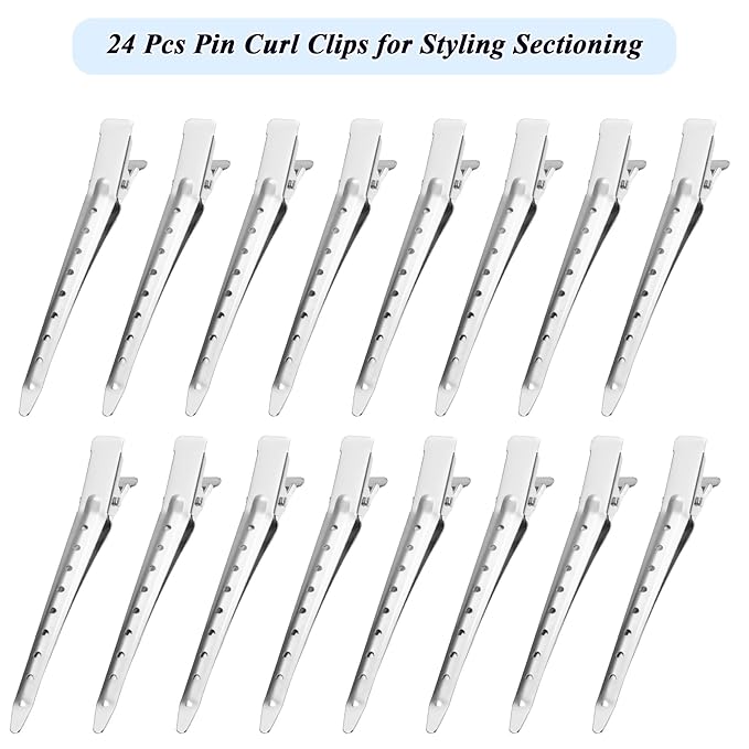 Gingbiss 24 Pcs Duck Billed Hair Clips for Styling Sectioning, 3.5 inch Metal Alligator Hair Clips for Women, Pin Curl Clips for Hair Roller,Salon,Bows DIY, Silver