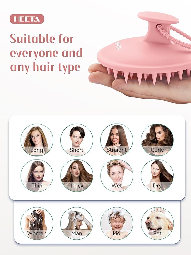 HEETA Scalp Massager Shampoo Brush with Silicone Bristles for Dandruff Removal Scalp Care & Hair Growth, Scalp Scrubber for All Hair Types, Head Massager Stress Relax, Upgraded Large Design,Pink