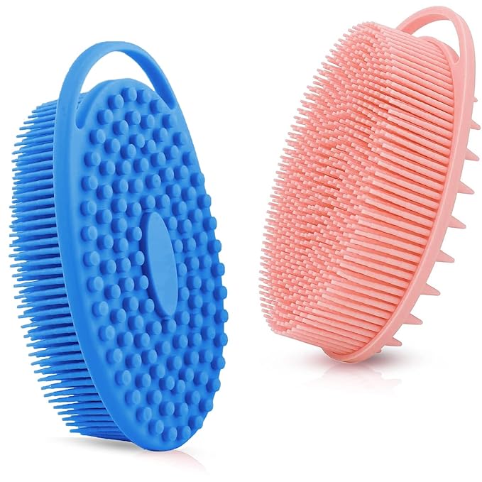 Silicone Body Scrubber Ã¢ÂÂ Dual-Sided Silicone Loofah for Shower, Soft Exfoliating Body Bath Shower Scrubber Loofah Brush Easy-to-Clean for Sensitive Kids Women Men All Kinds of Skin, Set of 2