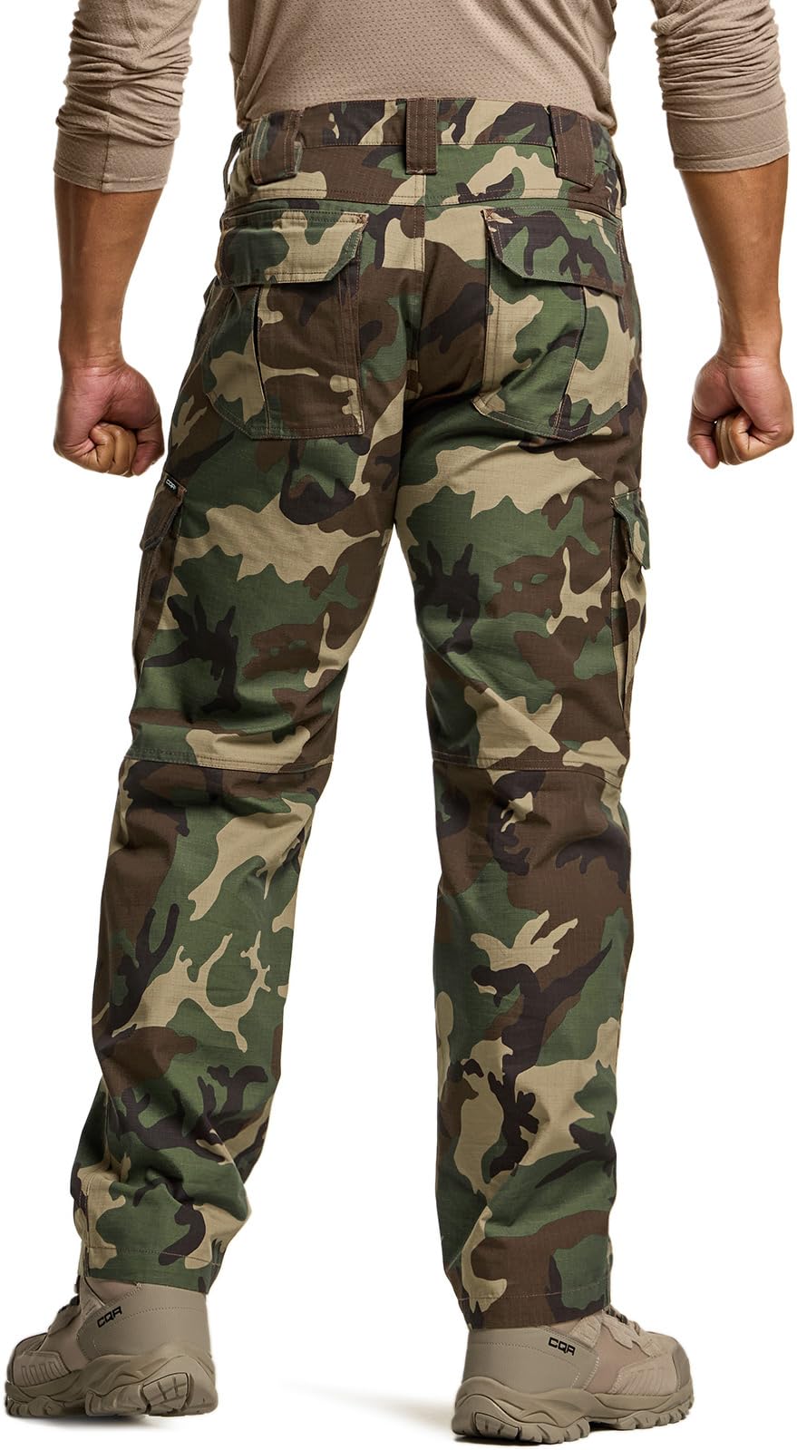 CQR Men's Tactical Pants, Water Resistant Ripstop Cargo Pants, Lightweight EDC Work Hiking Pants, Outdoor Apparel, Duratex Mag Pocket Print Woodland Camo, 30W x 30L