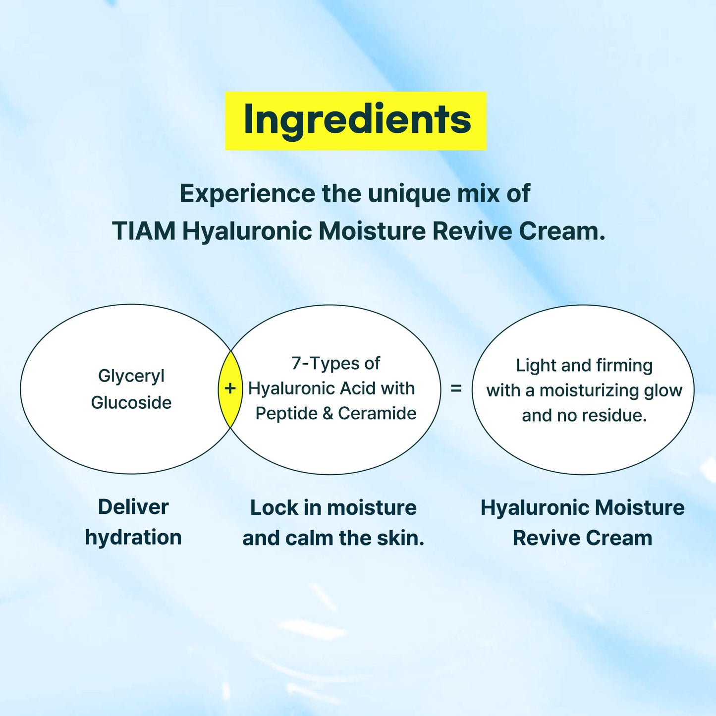 TIA'M TIAM Hyaluronic Moisture Revive Cream, 1.69 fl oz, Peptide & Ceramide Facial Moisturizer for Long-Lasting Hydration and Firming, Perfect for Dry and Dehydrated Skin, Korean Skin Care