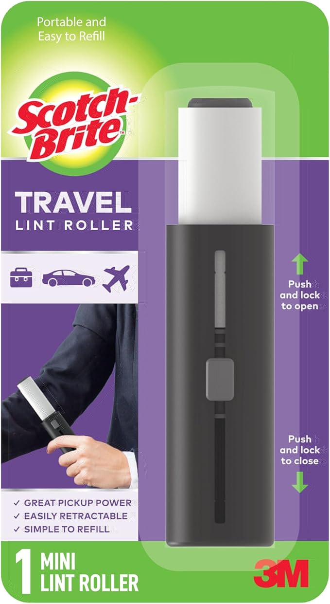 Scotch-Brite Retractable Lint Rollers 2-Pack, Portable Travel-Size Lint Removers for Pet Hair on Clothes, Furniture & Car, 3 in x 8.5 in Mini Rollers, 30 Sticky Sheets Each