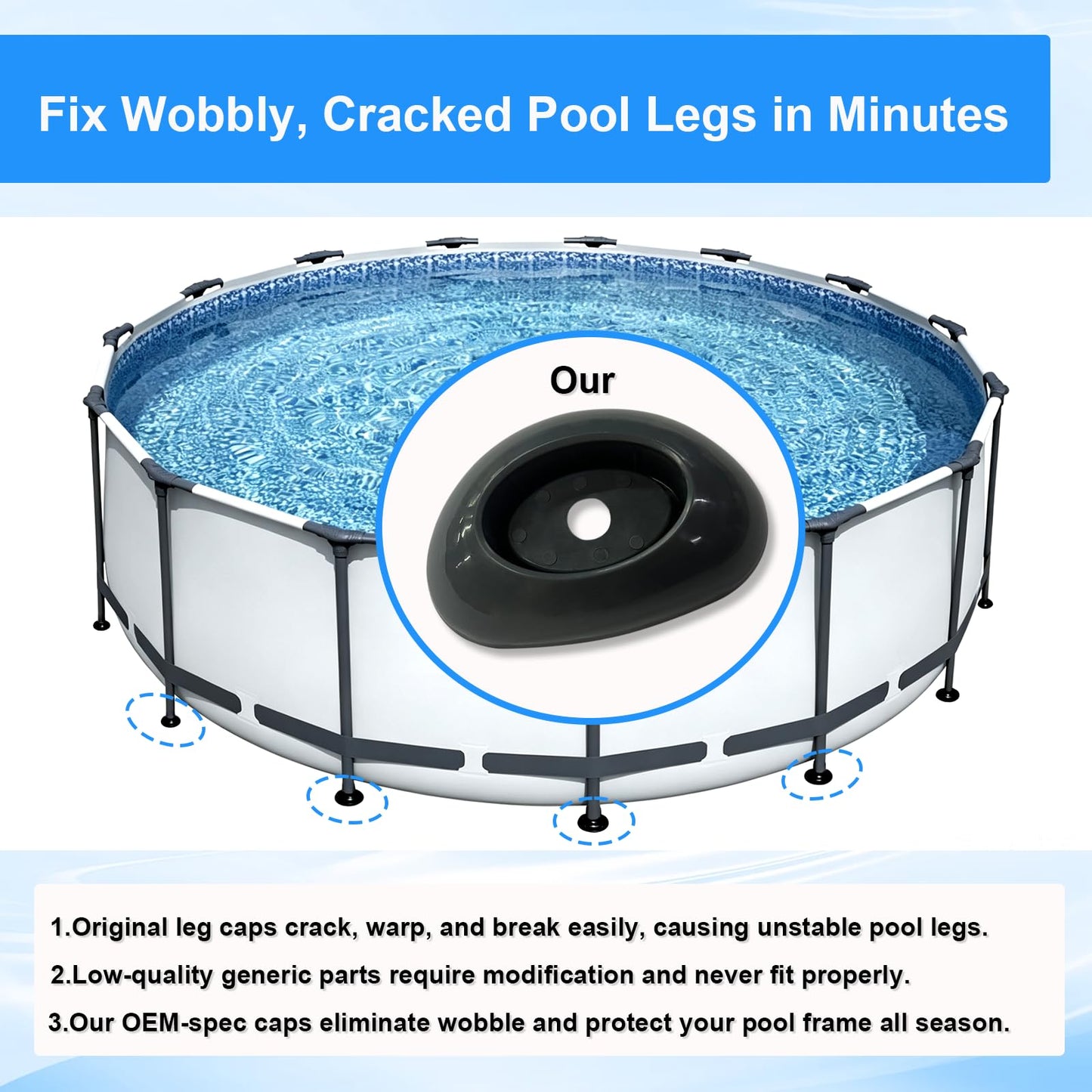 4 Pcs Footing Leg Cap Above-Ground Pool Replacement for Bestway Steel Pro MAX & Power Steel 16Ft /18Ft x 48In Frame Pool, Bestway P61802 Footing Leg Cap Grey