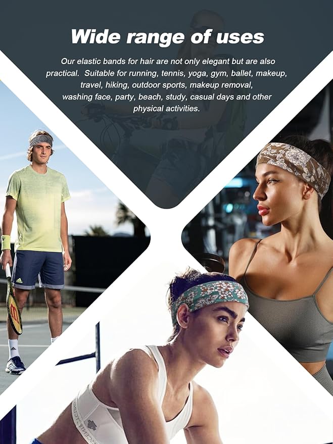 DRESHOW 8 Pack Sports Headbands for Women Non-Slip Stretchy Fashion HairBand Curly Hair Headband Soft Hair Accessories for Daily Wear Workout Yoga Running