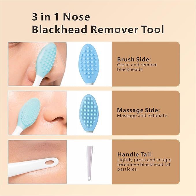 Face Washing Brushes,Nose Blackhead Removal Tools,3Pcs Pore Cleaning Brush, Skin Scrubber Face Spatula,Double-headed Blackhead Extractor Pimple Extractor,Face Scraper for Deep Cleansing (Green)