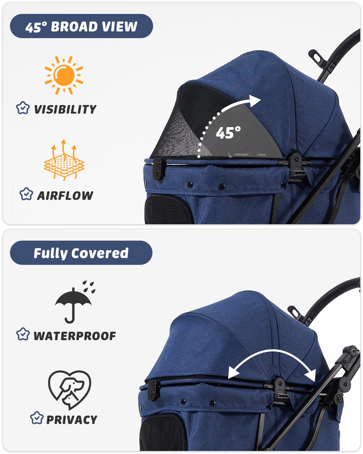 797Audio Dog Stroller for Small Medium Dogs, Pet Stroller for Cats Puppy Up to 121lbs,Foldable,One Click Folding,4 Wheel Shock Absorption,Adjustable Canopy with Sun Shades,Removable Washable Pad(Blue)