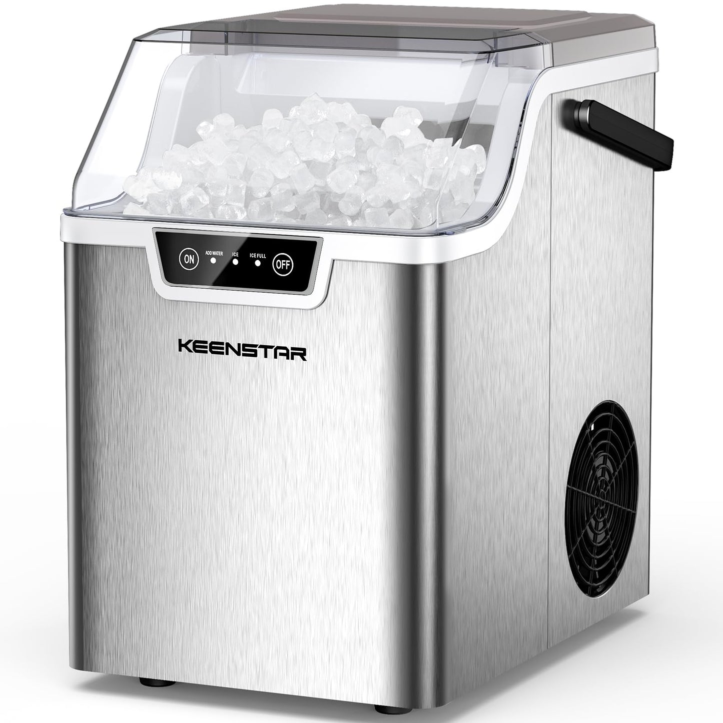 KEENSTAR Nugget Ice Maker Countertop with Handle, Ready in 5 Mins, 40lbs Per Day, Auto-Cleaning, Portable Sonic Ice Machine for Soft Chewable ICES, for Home/Party/RV/Camping with Basket and Scoop