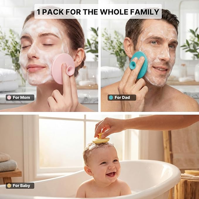4 Pack Face Scrubber,JEXCULL Soft Silicone Facial Cleansing Brush Face Exfoliator Blackhead Acne Pore Pad Cradle Cap Face Wash Brush for Deep Cleaning Skin Care(Multicolor A)