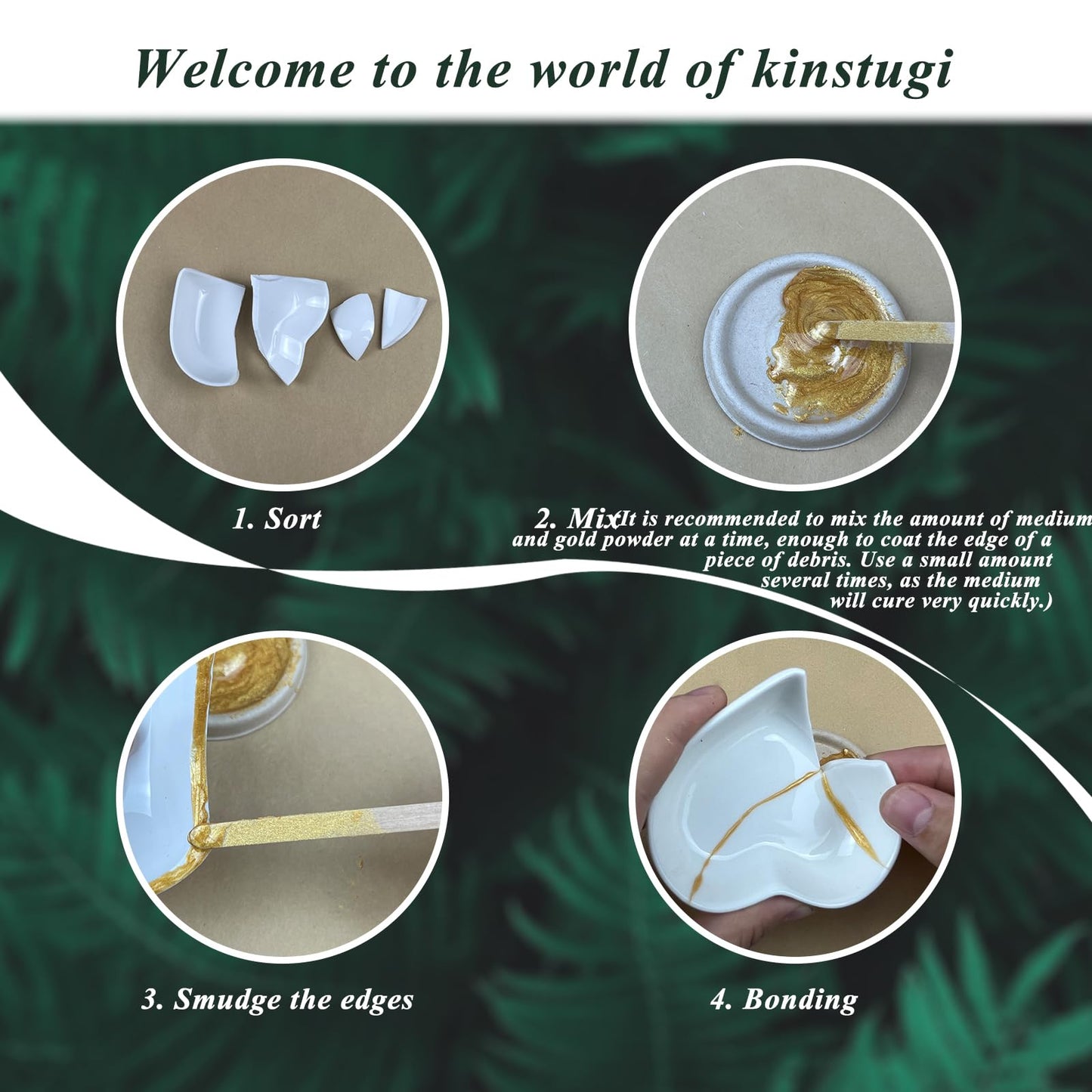 Kintsugi Repair Kit Gold, Japanese Kintsugi Kit to Improve Your Ceramic, Repair Your Meaningful Pottery with Gold Powder Medium, Perfect for Beginners Restoring Meaningful Gifts