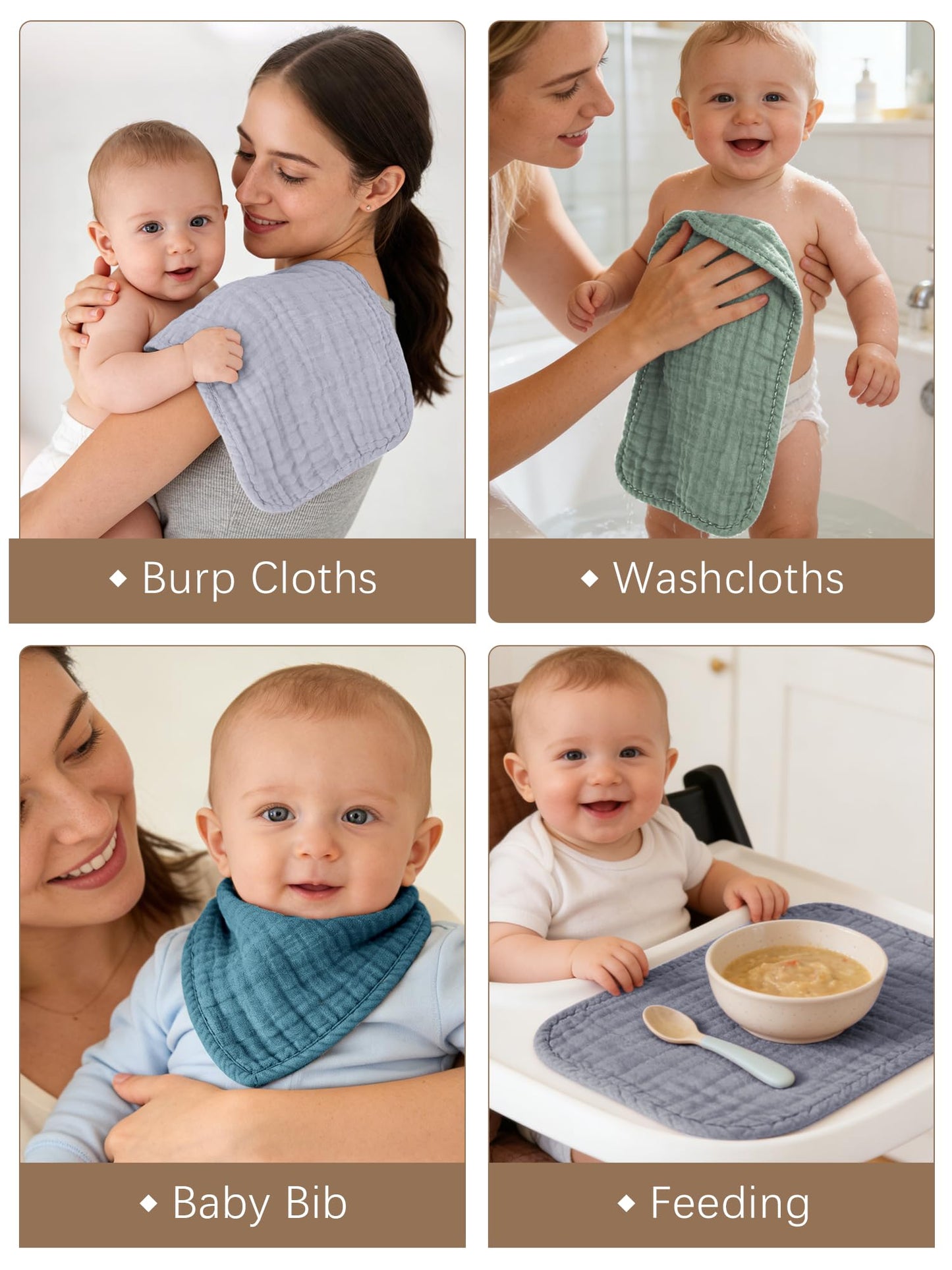 Lovely Care 12 Pack Muslin Burp Cloths 100% Cotton Muslin Cloths Large 20''x10'' Extra Soft and Absorbent Baby Burping Cloth - Slate, Navy & Grey