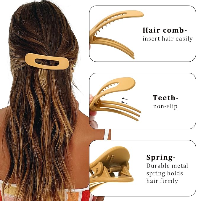 French Concord Flat Hair Clips - 6PCS Curved Hair Claw No Slip Hair Clips Volume Strong Hold Clip Hair Claw for Women Girls