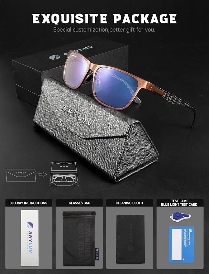 ANYLUV Carbon Fiber Reading Glasses for Men Women, Blue Light Blocking Computer Readers, Anti Glare Spring Hinge